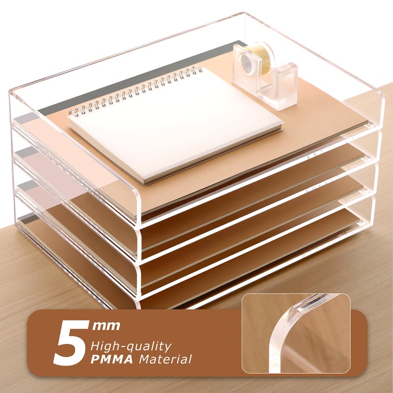 SANRUI 4 طبقات من ورق مكتب شفاف لتنظيم الرسائل A4 صينية ملفات قابلة للتكديس، منظمات مكتب أكريليك وإكسسوارات فارز، منظمات اللوازم المكتبية، 12.4 بوصة × 8.86 بوصة × 6.64 بوصة - Image 5